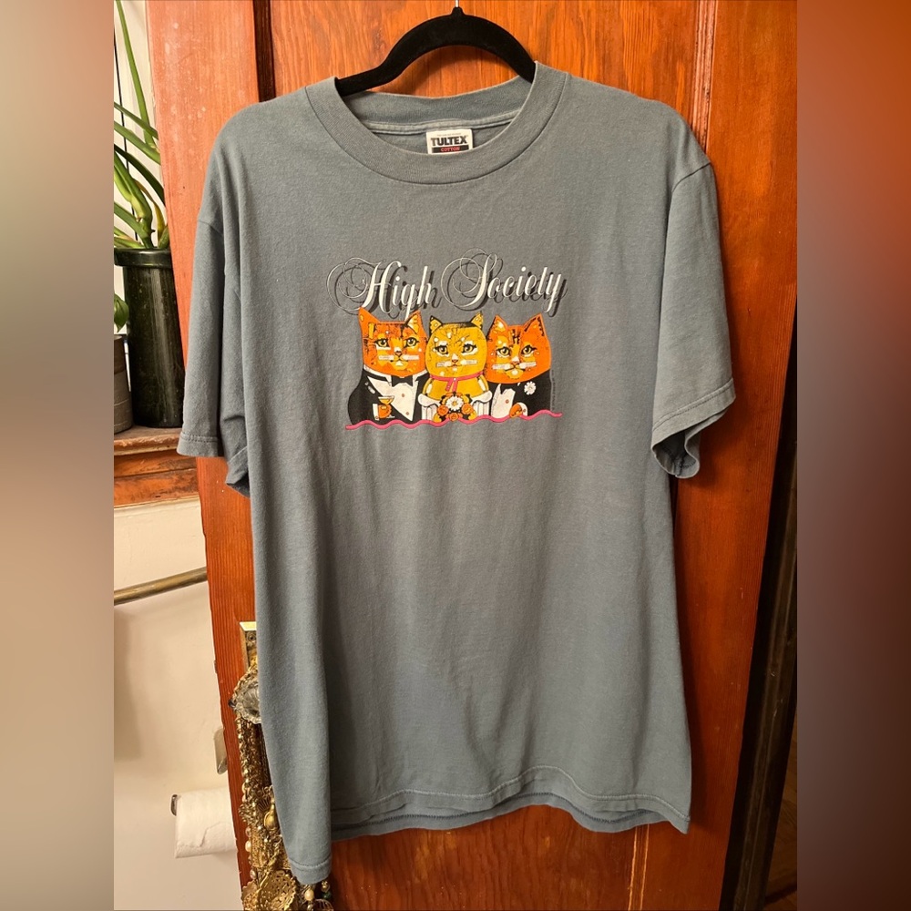 Tultex High Society Broadway 1998 Cats Logo Souvenir Green T-Shirt Size Large